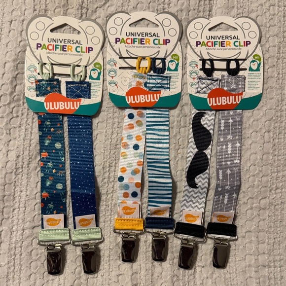 ulubulu Other - Kids Pacifier Clip Set - Blue, Orange, Gray